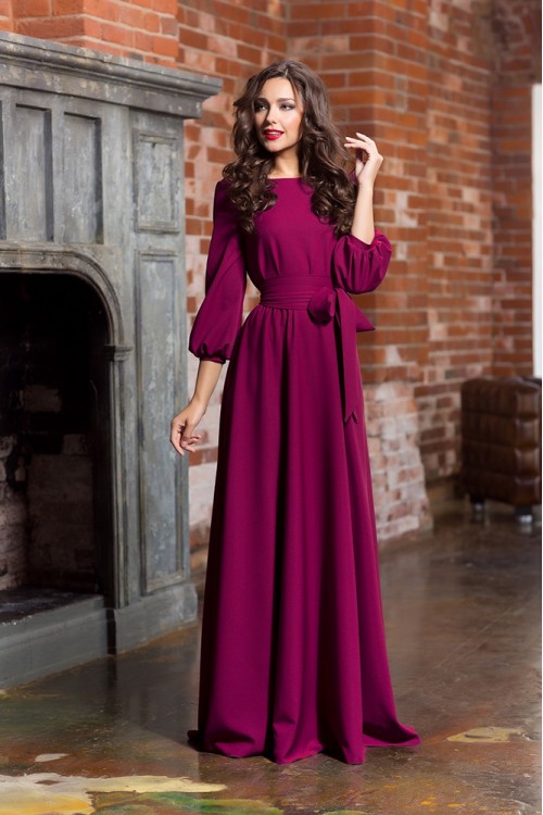 Вечернее фиолетовое платье с рукавами фонариком Avbusto